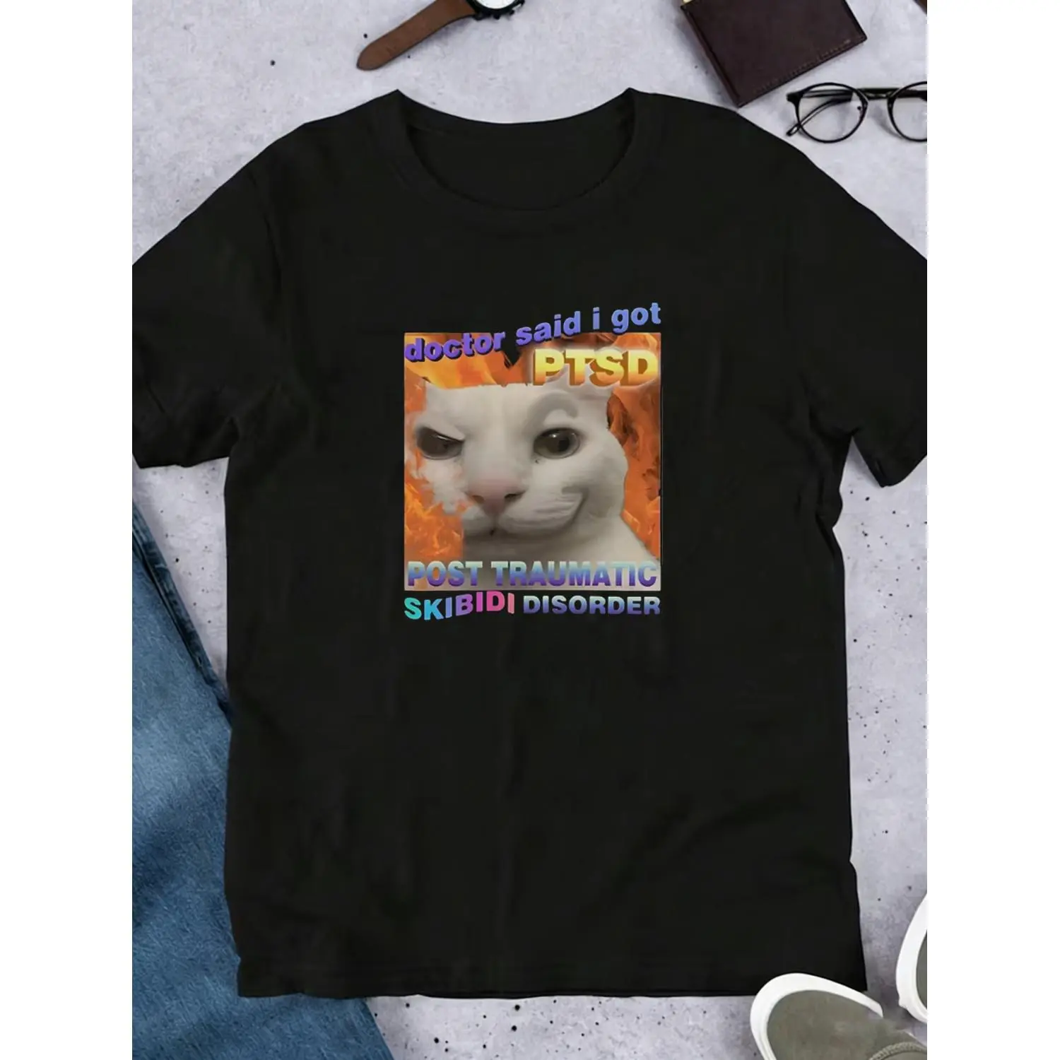 Single Piece Men's T-shirt Black Round Neck Top Funny Funny Pattern American Humorous Style Party Single Item Pullover T-shirt Polyester Material