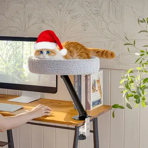 360° Rotating Floating Cat Bed Modern Desktop Cat Nest for Fun & Comfort Bedding Easy Install Clean Adjustable，Desk-Mounted Cat Bed for Work, Gaming & Desk Setups Height Safe Secure Desk Perch Work from home cat stuff cat toys