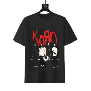 Korn Nu Metal Band Photo & Logo Vintage Graphic T-Shirt 90s Rock Inspired Cotton Short Sleeve Tee For Fans Casual Streetwear