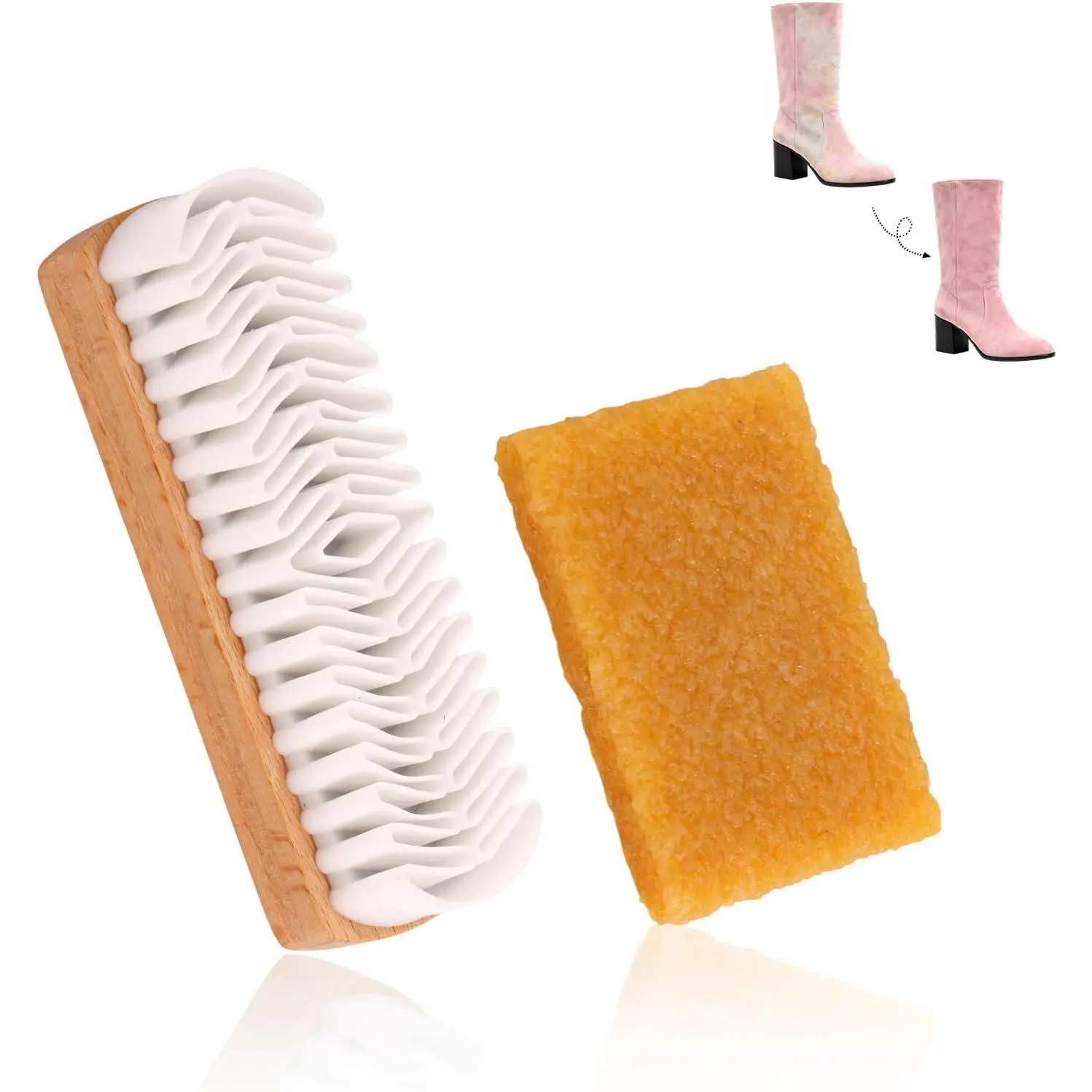 Suede and Nubuck Shoe Cleaning Kit with 4-in-1 Beech Wood Brush and Raw Rubber Eraser for Footwear, Bags, and Jackets