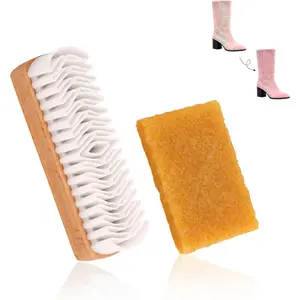 Suede Footwear Cleaning Kit, Wooden Handle Nubuck Brush, Rubber Cleaner & Suede Eraser for Shoes, Boots, Bags, Jackets
