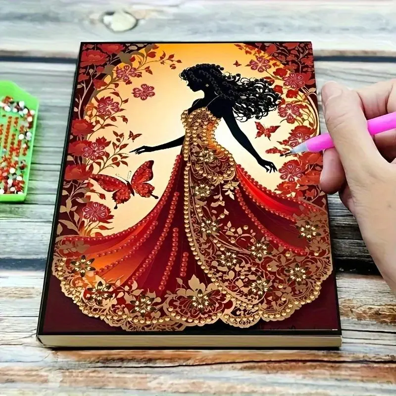 DIY Diamond Arts Colorful Painting Notebook, A5 Princess Pattern Notebook, DIY Decorative Art Book for Home School Office