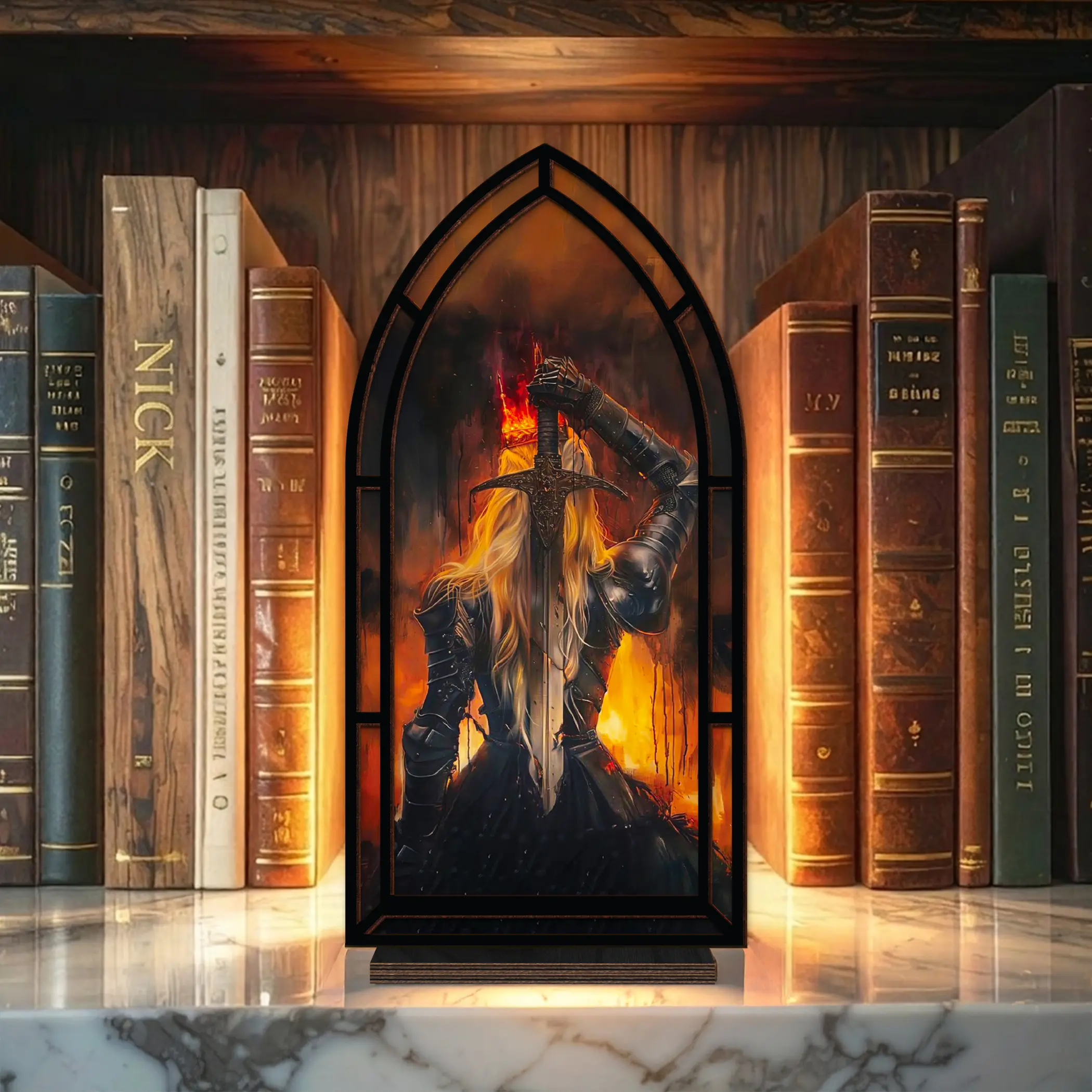 A Court Of Thorns And Roses Book Nook, Flame and Blade Decorative Bookshelf Insert Decor Gift, Bookish Candle Holder, Book Shelf Decor Ideas, Acotar Bookshelf Decor