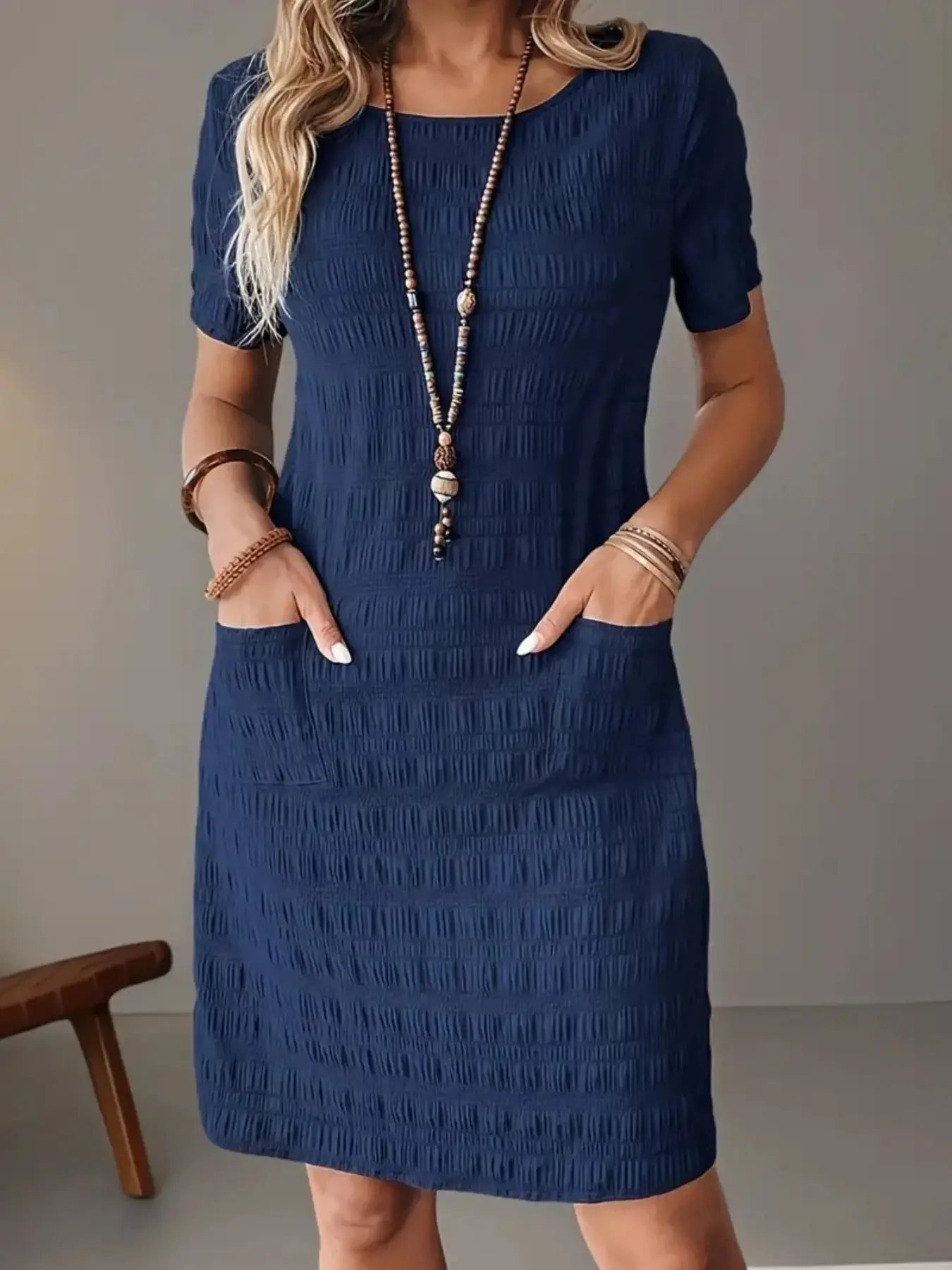 Women's Spring Summer Elegant Solid Color Pocket Dress, Perfect for Spring Summer Fall, Stylish and Comfortable Fashion Everyday