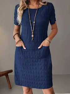 Women's Spring Summer Elegant Solid Color Fitted Pocket Dress, Perfect for Spring Summer Fall, Basic, Stylish, Casual and Comfortable Fashion Everyday, Casual Wear