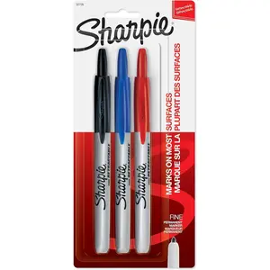 Retractable Permanent Markers, Fine Point, Assorted Colors, 3 Count