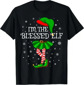 Blessed Elf Christmas Matching Family Women Girls Elf T-Shirt