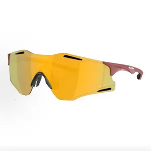Pre-owned Brand new Oakley Cybr Zero OO9512 Matte Red Temple with Prizm 24K Iridium Rimless Shield Sports Sunglasses