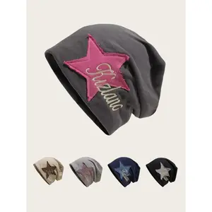 Star Patched Letter Embroidery Beanie Hat, Cute Beanie Hat for Women & Men, Fashion Accessories for Daily Wear, Trendy All-match & Exquisite Hat for Birthday Gift, Knit Hat