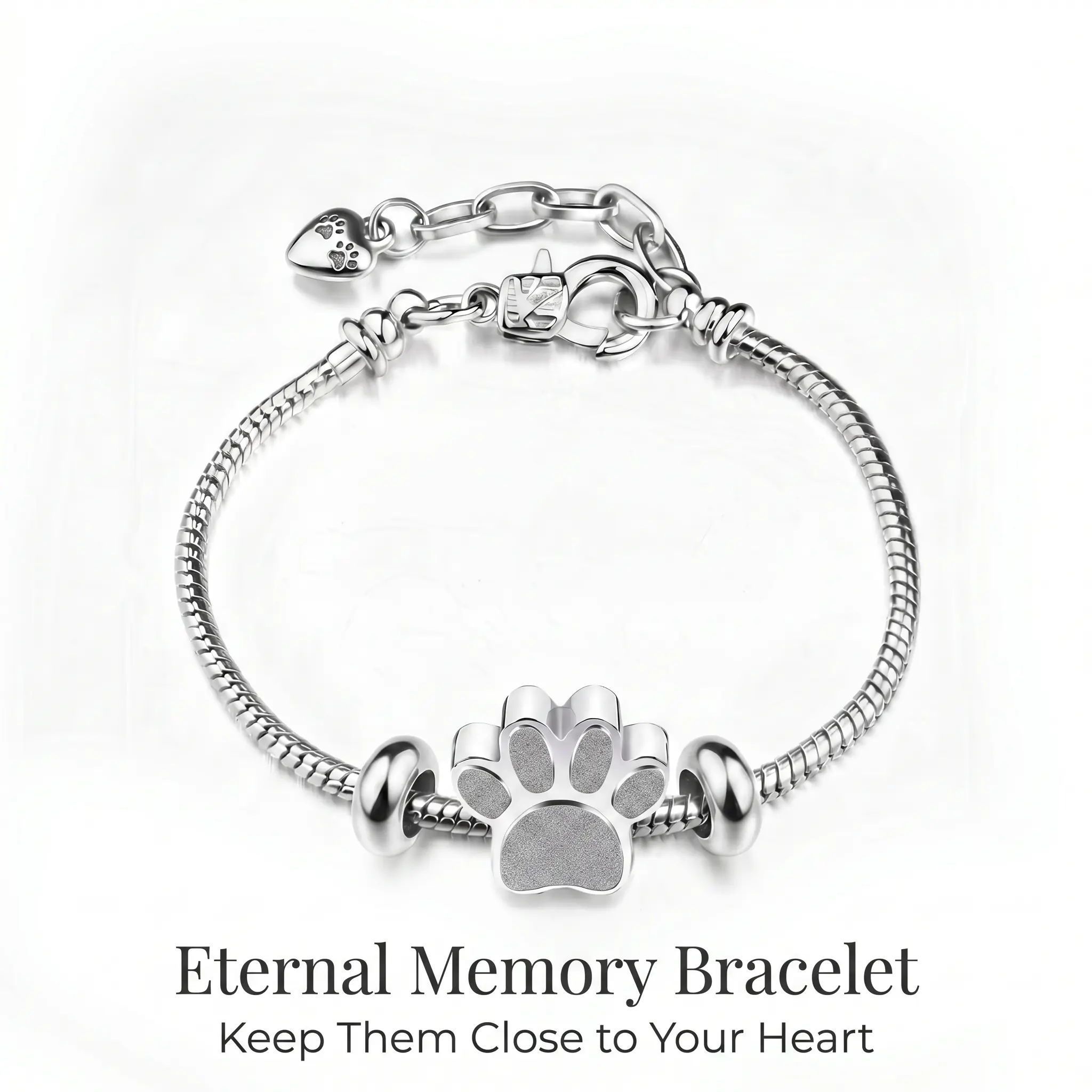 Paw Print Charm Fashion Bracelet, Memorial Keepsake with Small Urn for Ashes, Pet Commemoration Jewelry Gifts, Ash Storage, Paw Motif, Animal, Metal Bracelet For Everyday Wear