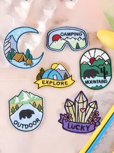 Fashion Camping Style Embroidered Patch Set, 6 Pieces, Perfect for DIY Projects, Durable & Stylish, Ideal for Clothing & Accessories