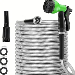 100ft Metal Garden Hose | Heavy-Duty Stainless Steel, Kink-Free & Leak-Proof | 10-Function Nozzle for Yard, Lawn & Car Wash