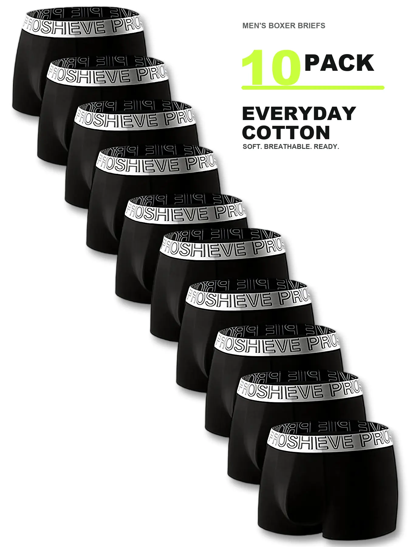 ProSheve Men's 5-Pack Cotton Blend Boxer Briefs - Buttery Soft Chic Basic All Seasons Underwear, Mid Waist, Contoured Pouch, No-Roll Letter Band, Anti-Ride-Up Fit, Flat-Locked Legs, Moisture Wicking, Regular Size Solid Colors