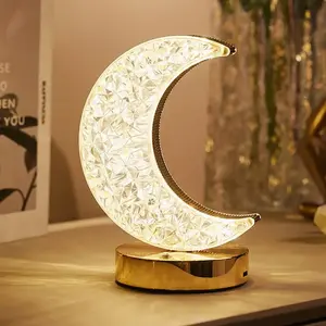 Moon Shaped Rechargeable Night Light, USB Rechargeable Table Lamp, 3-color Touch Dimming Night Light For Bedroom, Living Room, Home Decor, Mood Decorative Lights, Home Decor Lighting