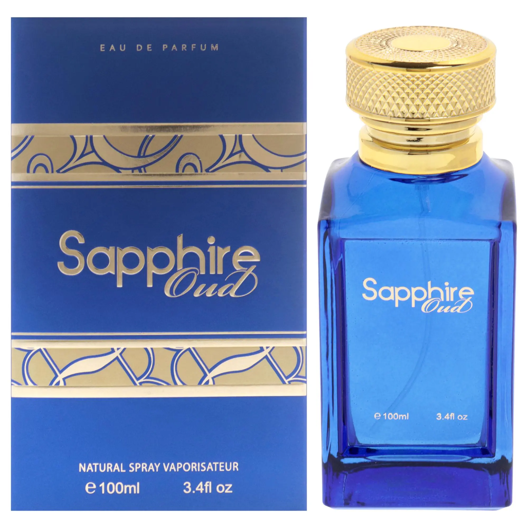 Sapphire Oud Unisex EDP Spray by Fine Perfumery, 3.4 oz Blue Glass Bottle, Blue Glass Unisex Fragrance