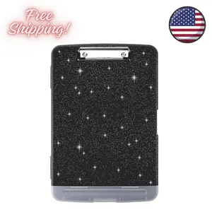 Glitter Clipboard with Storage and Pen Holder, A4 8.5x11 with Low Profile Clip Black