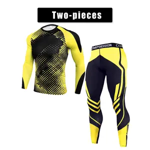 2-Piece Men's Fitness Sports Suit, Quick-Dry Long Sleeve Compression T-Shirt and Breathable Shorts, Suitable for Gym Training