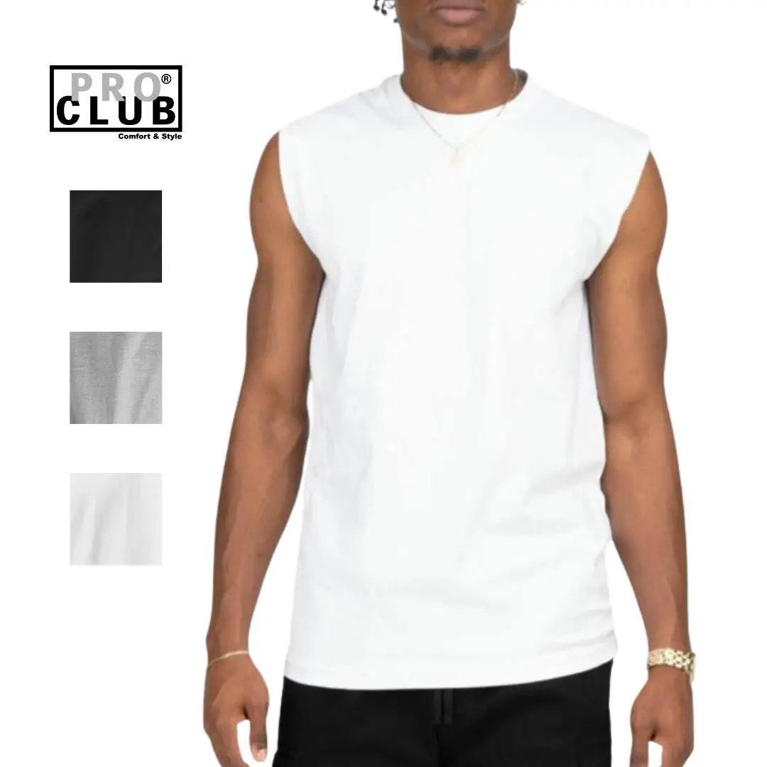 PROCLUB Men's Plain 100% Cotton Comfort Sleeveless Muscle T-Shirt - Snug Neck, Breathable, Soft, Menswear Athletic Streetwear for Summer, Sports, Casual Wear, Classic, Top, Fitted Sleeveless Men's Tanks