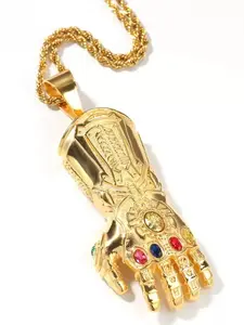 European and American Rhinestone Infinity Gauntlet Pendant, Street Fashion Hip Hop Stainless Steel Braided Chain Accessory