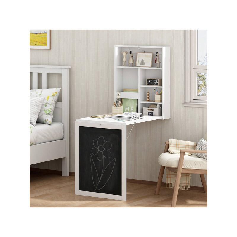 Indoor furniture  Folding Floating Convertible Wall Mounted Table Space Saving Computer Laptop With Storage Bookcase Chalkboard Foldable Writing Desk Home Bed Room Office Furniture White Black