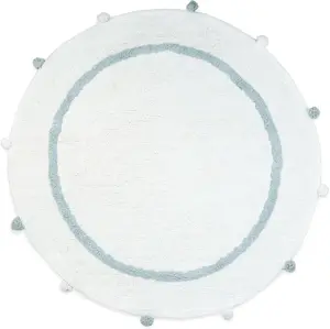360 stand 32 in. Baby Blue & White Cotton Round Geometric Bath Mat, Decorative Circle Bath Rug