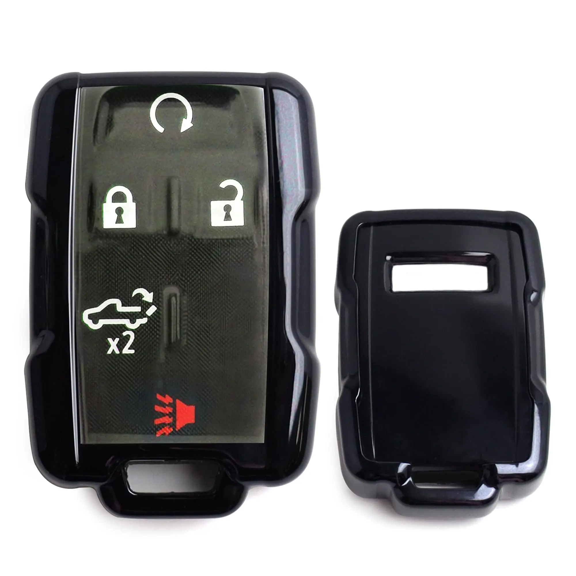 iJDMTOY Metallic Black Finish TPU Key Fob Protective Case w/Face Panel, For 2014-up Chevrolet Silverado Colorado, GMC Sierra Canyon 1500 2500 3500 Remote Start Smart Key Fob