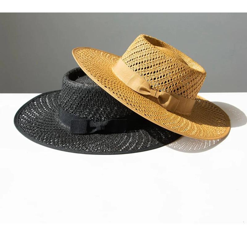 Wide Stiff Brim Straw Hat - Adjustable Straps, Sun Protection, Breathable Natural Grass, Unisex, 56-58cm Size