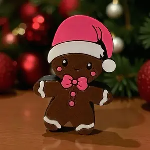 Gingerbread Man with Pink Hat Straw Topper - Pink and Black Design Fits Up to 10mm Straws