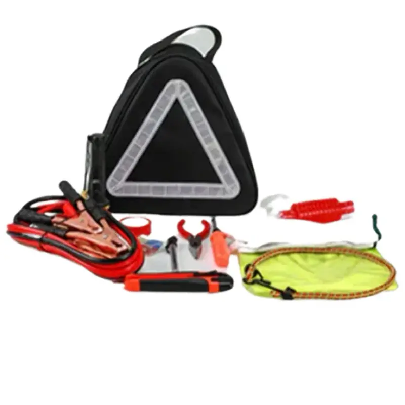20-Piece Deluxe Portable & Hangable Auto Road Tool Kit - Audio Speakers, Digital Clock, Jumper Cables, Pliers, Screwdriver, Tire Gauge, Organiser