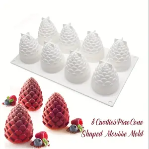 Kitchen 3D Pinecone Silicone Mold for Baking Mousse Cake, French Dessert, Soap, Candles, Christmas Cake Decorating Mold, Pinecone Shape (8-Cavity)