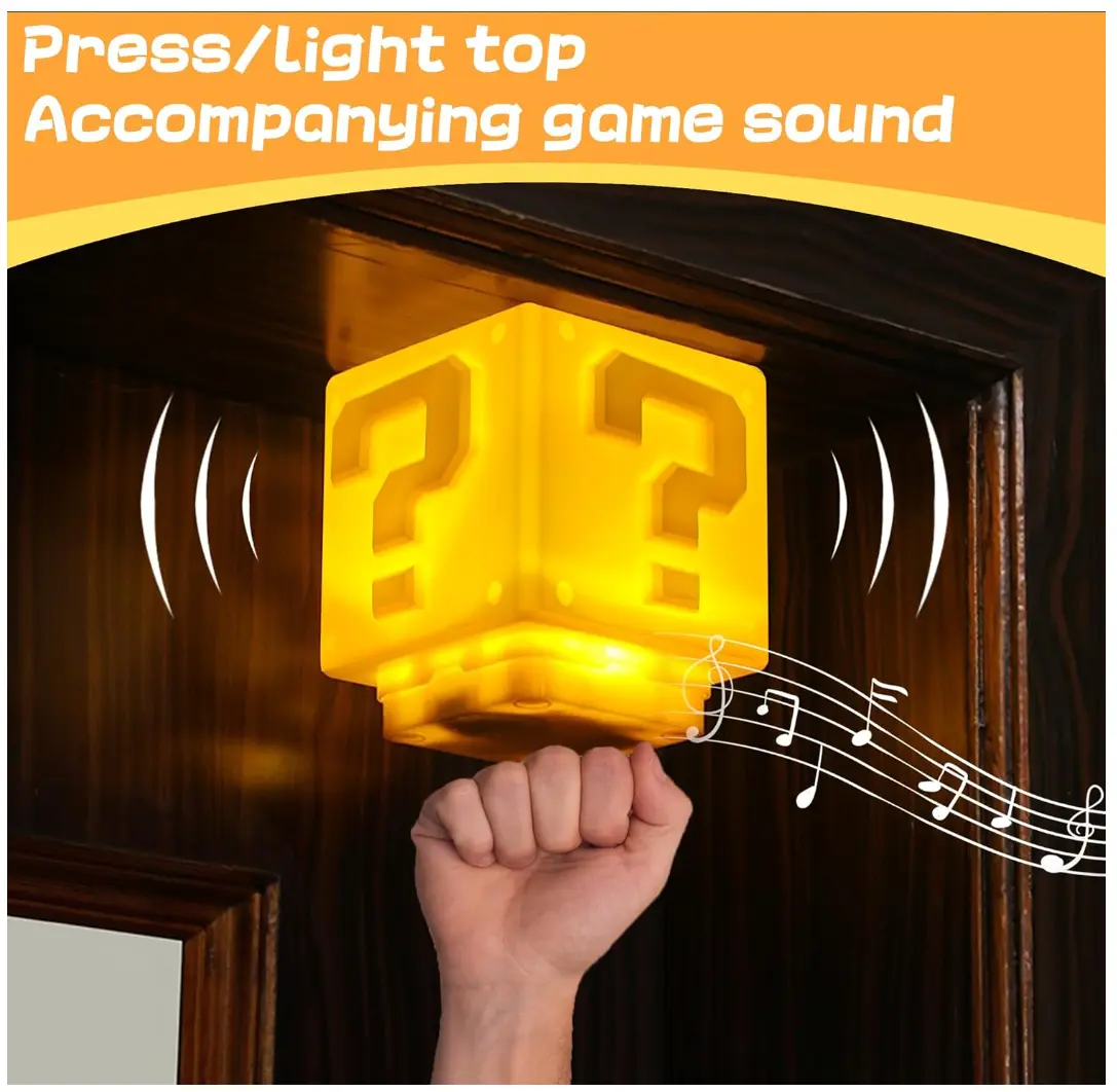 Super Bros Square Plastic Brick Look Nightlight - USB Powered, Dual Modes, Silent Mode 3s, Game Sounds, Light Decor, Desktop Ornament, Bedroom Light, Boys' Gift Toy Lamp