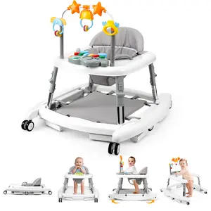 5-in-1 Baby Walker for 6-18 Months Infants, Foldable & Adjustable Activity Walker with Bouncer, Music, Feeding Tray & Removable Footrest for Boys & Girls DealsForYouDays