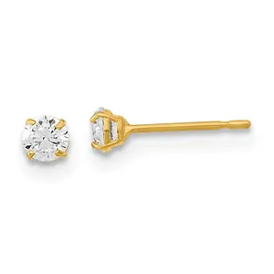 14k Madi K 3mm Round CZ Basket Set Stud Earrings (0.17 grams)