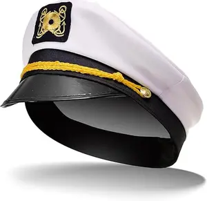 Sailor Hat, White Captains Hat, Adjustable Yacht Boat Captain Hat Adult Men Women Teenage, Skipper Ship Sailor Cap, Navy Marines Style Admiral Sailors Hat for Halloween Costume Accessory