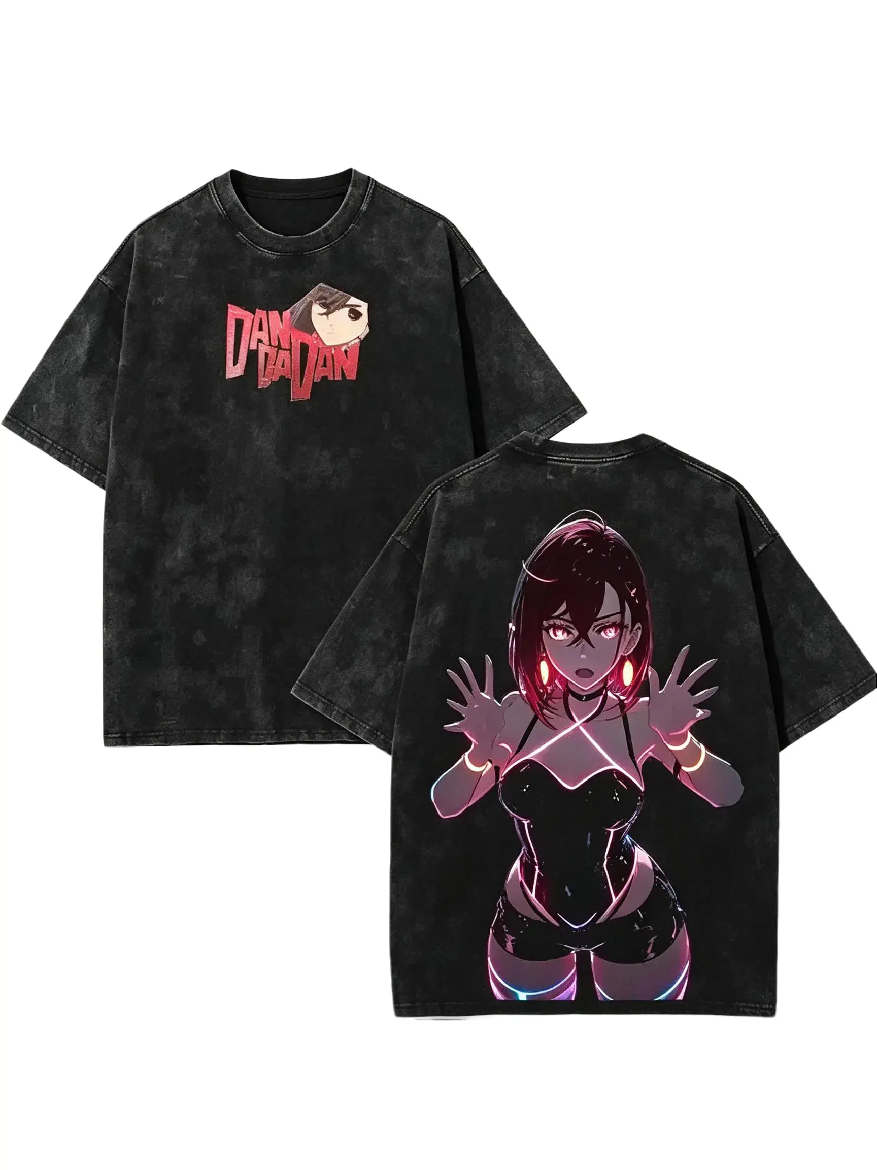 Dandadan Anime Graphic Tee Vintage Washed Oversized T Shirt Streetwear Cyberpunk Neon Aesthetic Japanese Manga Top Y2K Fashion Viral Tiktok Clothing Anime Lover Gift Trendy,s day fashion outfit,graphic apparel.