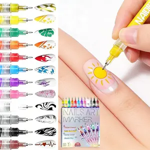 Holiday -New Year's gift!12 Color Nail Doodle Pen for DIY Nail Art Quick Drying Acrylic Painting and 3D Dot Embroidery mma acrylic nail - On Nails Quick Drying Dot Stitching Nails Art Pen for Home and Salon, Nail Care Cutics Manicure Polish Cosmetic