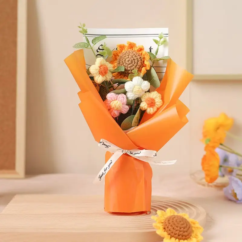 Knitted Sunflower Bouquet - Orange