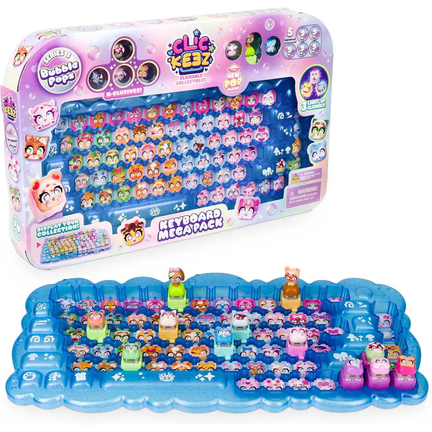 Series 3 Keyboard Mega Pack with Keyboard Collectors Case and 12 Bubble Pops Themed Clickable Collectibles Including 3 Light Up Clickeez Suitable for Ages 6 and Up