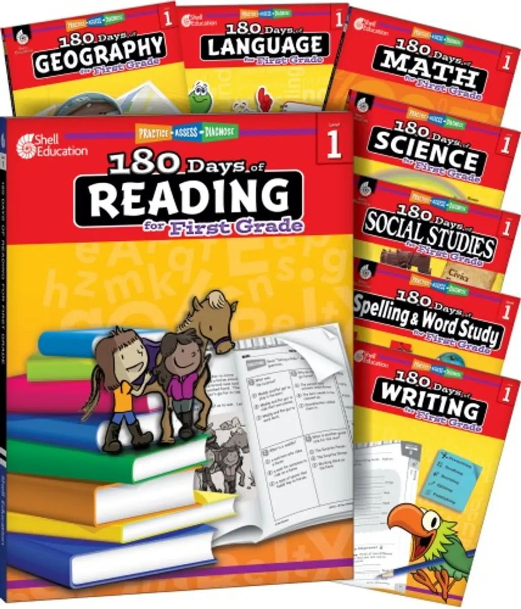 Shell Education 127934 1st Grade 180 Days Bundle Textbook Set - 8 Homeschool Curriculum Daily Practice Workbooks, Classroom Use, Social Studies, Geography, for 5-7-Year-Old Learners to Improve Grade 1 Skills