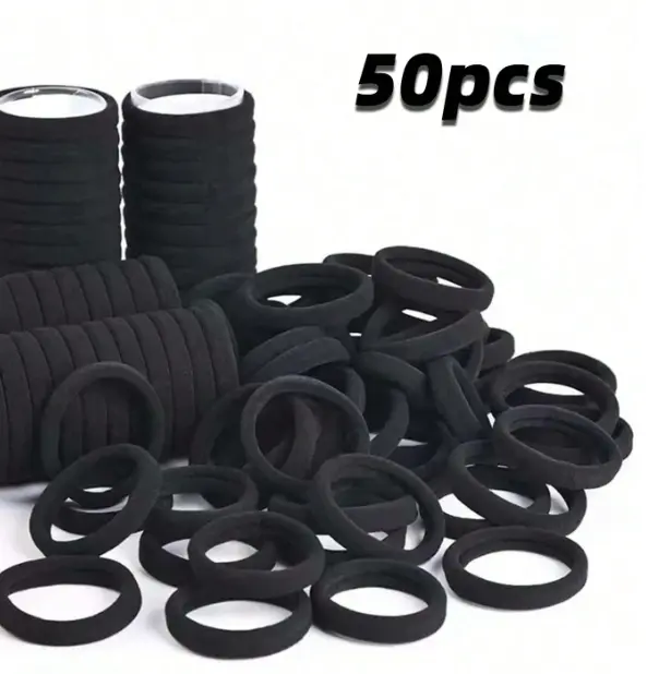 50pcs Women's Black, Fashionable Simple,High Elasticity Hair Scrunchies Hair Ties, Suitable For Everyday Use And Gift Giving Hair Ties Ponytail Holders Hair Elastics Hair Rope, Hair Bobbles ,