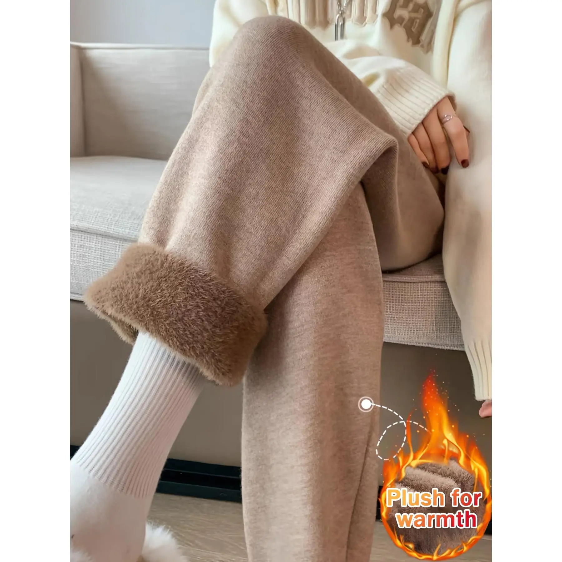 Women'S High-Waisted Thermal Pants - Winter Trousers with Thick Insulation, Loose Fit Flared Leg for Cold Weather, Everyday & Formal Outfits - All-Season Elegant Pants (Casual to Formal Events), High Waist Pants, Cold Weather Apparel, Plush Lined Comfort,