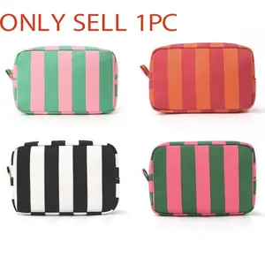 Striped makeup bag, Cosmetic Pouch, Cosmetic Travel Bags, Makeup Organizer Pouch, simple and stylish, high-appeal storage bag, large capacity, travel-friendly, portable toiletry bag.