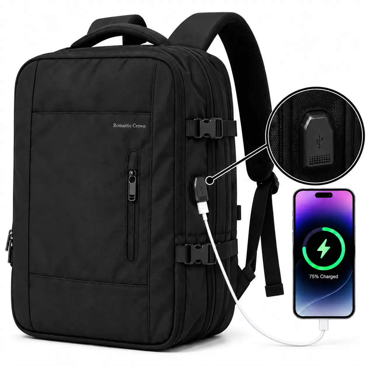 Expandable Laptop Backpack with USB Charging Port Water Resistant Work Backpack for Business Travel and Daily Commute