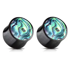 Zaya Body Jewelry Pair Abalone Shell Organic Buffalo Plugs Ear Gauges 2g 0g 00g