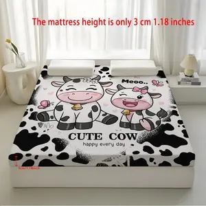 Cartoon Cow Print Sponge Mattress, 1.57 Inch Hotel Grade, Queen Size Foldable Portable, Multi-Functional, Washable Cover, Non-Slip Mat, Folding Mattress