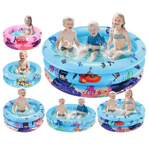 Inflatable Swimming Pool with Ocean Animal Pattern, Thickened Three-Ring Design, Family Water Play & Fishing Multi-Functional Pool, Kiddie Swimming Pool