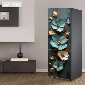 Self-Adhesive Refrigerator Stickers, Removable PVC Floral Door Decals, Metal Flower Theme DIY Home Decor, 30x180cm, Pack of 2