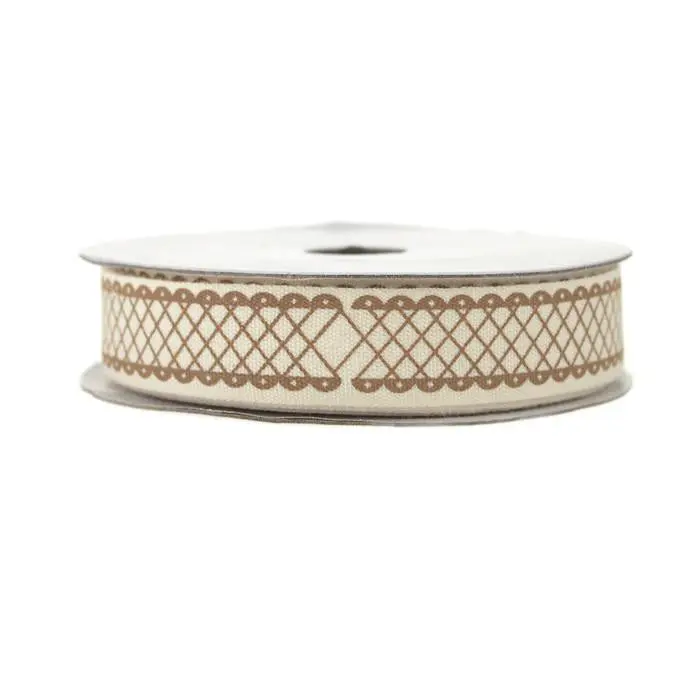 Brown Diamond Checkered Print Cotton Ribbon, 5/8-Inch, 10 Yards,