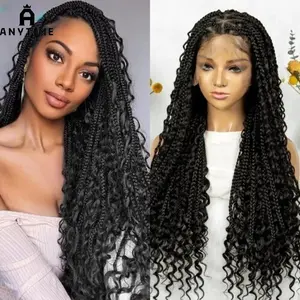 Anytime Full Lace Front Braided Wig with Box Braids, Synthetic, Heat Resistant for Women – Black, Perfect for Daily and Party Wear, Wig Accessories