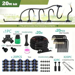 20m DIY Free Bending Universal Sprayer Kit, 8mm Hose Patio Misting Cooling System, Garden Plant Fogging Watering Irrigation
